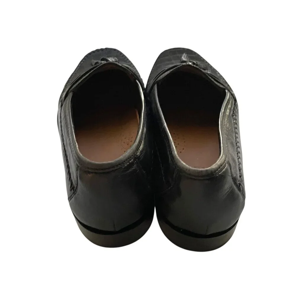 Florsheim Pisa Tassel Loafers Sz 8.5 EEE Black Leather Croc Print Slip On Shoes